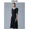VIMAGE纬漫纪夏季新款显瘦优雅V领纯色高腰显瘦连衣裙女V1507112 商品缩略图1