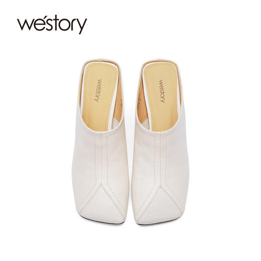 westory女鞋2021夏季新款真皮尖头高跟一字拖包头凉拖W21AH53421 商品图3