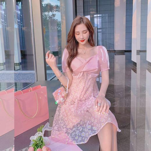 张心子「邂逅小邹菊」粉色公主裙2021新款夏碎花欧根纱连衣裙女仙DY041702 商品图0