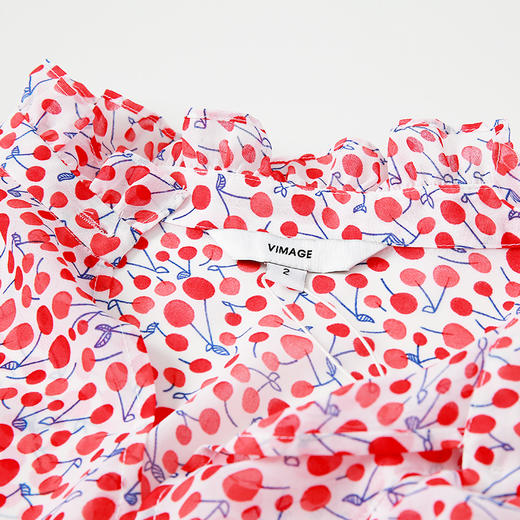 VIMAGE纬漫纪春夏季女装印花雪纺小上衣长袖T恤衫小衬衣V1313915 商品图2