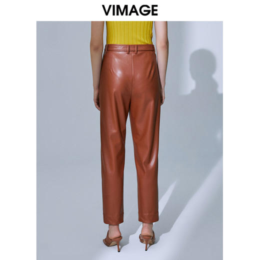 VIMAGE纬漫纪高腰显瘦九分皮裤休闲裤裤子V1505101 商品图4
