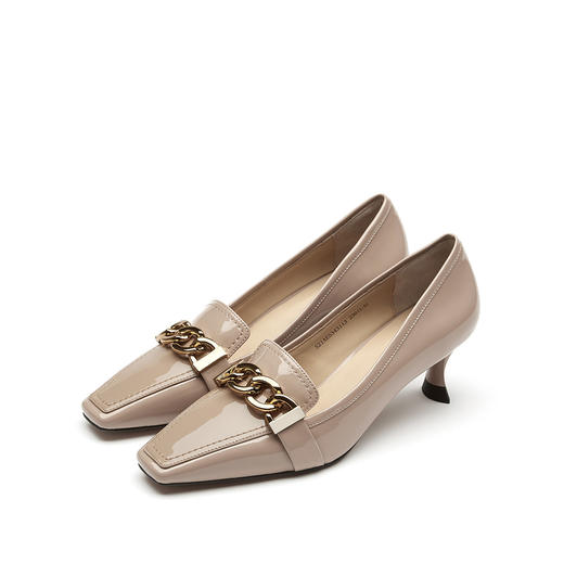 westory女鞋2021夏季新款方头金属链条饰扣中低跟职场通勤百搭单鞋女S21AE53431 商品图4