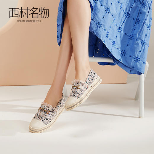 miuo西村名物2021春平底小香风渔夫鞋草编粗花呢仙女鞋松糕鞋女 商品图1