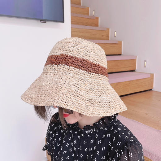 简约百搭可折叠帽子女卷边出游海边沙滩帽草帽 商品图0