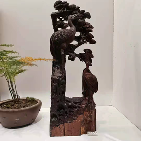 松鹤延年°小叶紫檀木雕摆件