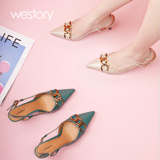 westory女鞋2021春夏新款凉鞋高跟后空单鞋W21AH53591 商品图3