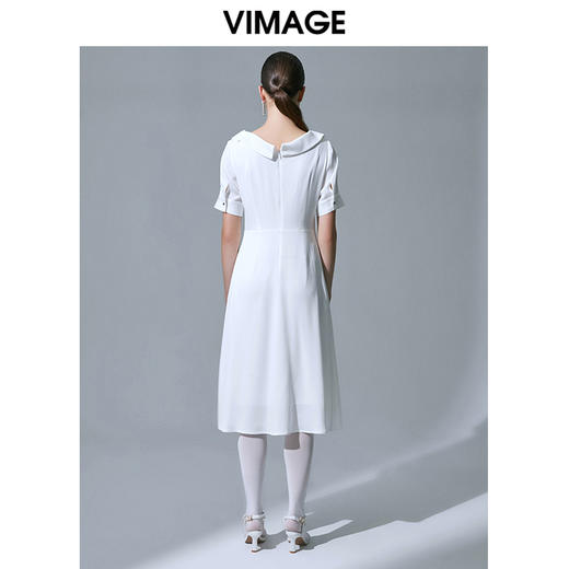 VIMAGE纬漫纪V领雪纺收腰长裙高腰中长款连衣裙V1507164 商品图3