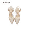 westory女鞋2021夏季新款真皮尖头高跟细跟一字带凉鞋W21AH53571 商品缩略图3