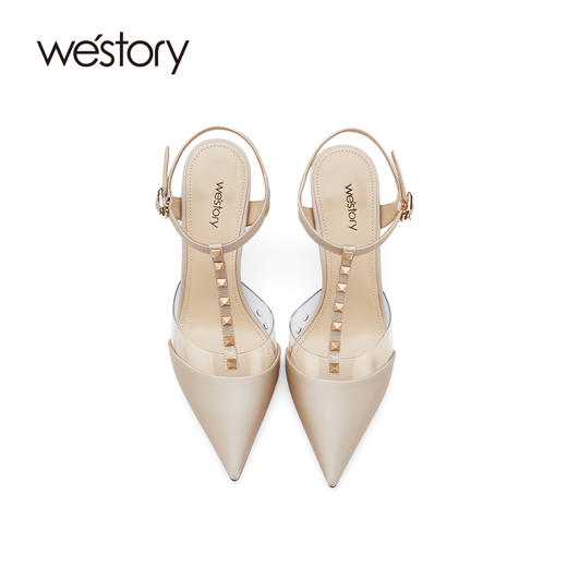 westory女鞋2021夏季新款真皮尖头高跟细跟一字带凉鞋W21AH53571 商品图3