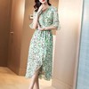 SS-20537法式绿色碎花真丝双绉连衣裙2021年夏季新款显瘦桑蚕丝印花长裙女 商品缩略图1