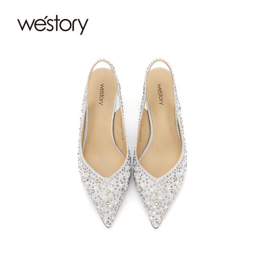 westory女鞋2021夏季新款漆皮尖头高跟鞋细跟后空凉鞋S21AH53471 商品图3
