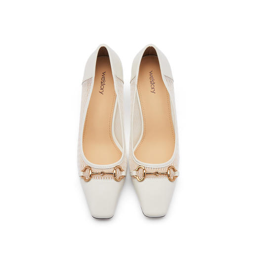 westory女鞋2021夏季新款马衔扣网纱方头百搭通勤细高跟浅口单鞋女S21AE53601 商品图3