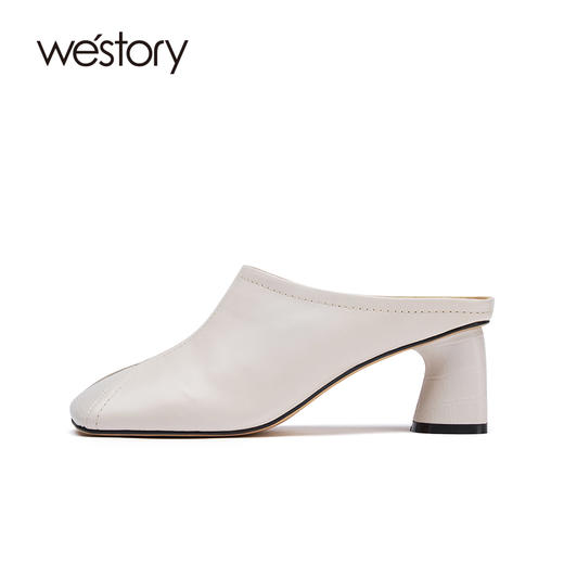 westory女鞋2021夏季新款真皮尖头高跟一字拖包头凉拖W21AH53421 商品图1