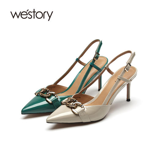 westory女鞋2021春夏新款凉鞋高跟后空单鞋W21AH53591 商品图1