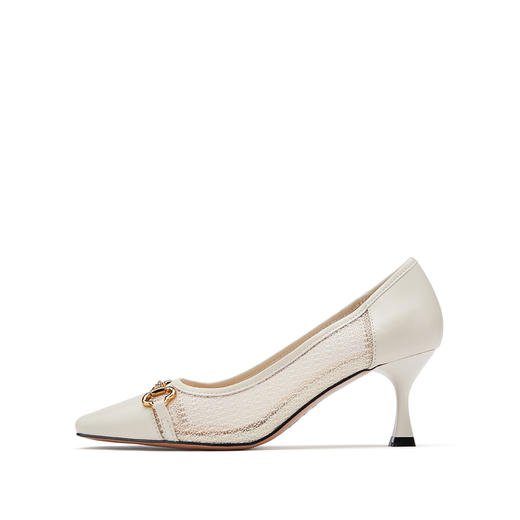 westory女鞋2021夏季新款马衔扣网纱方头百搭通勤细高跟浅口单鞋女S21AE53601 商品图2