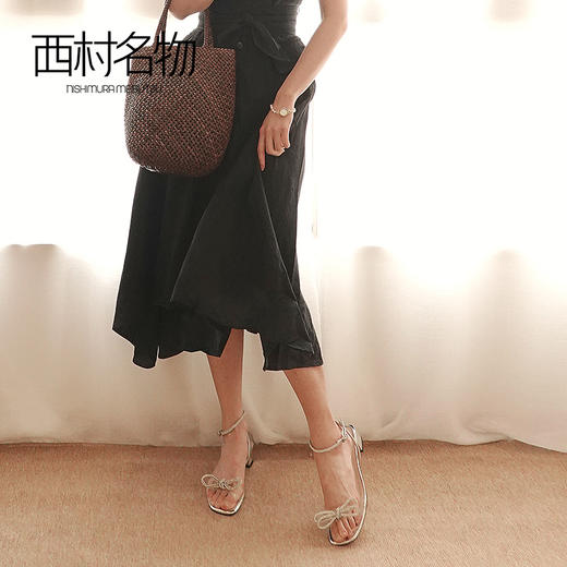 miuo西村名物2021夏新款一字带高跟粗跟凉鞋蝴蝶结仙女鞋小众设计T21BG23891 商品图2