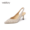 westory女鞋2021夏季新款漆皮尖头高跟鞋细跟后空凉鞋S21AH53471 商品缩略图0