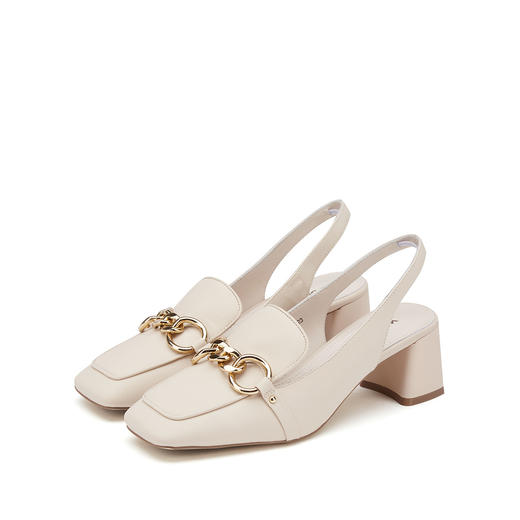 westory女鞋2021夏季新款妈妈鞋方头金属扣通勤舒适中低跟包头凉鞋女S21AH53161 商品图4