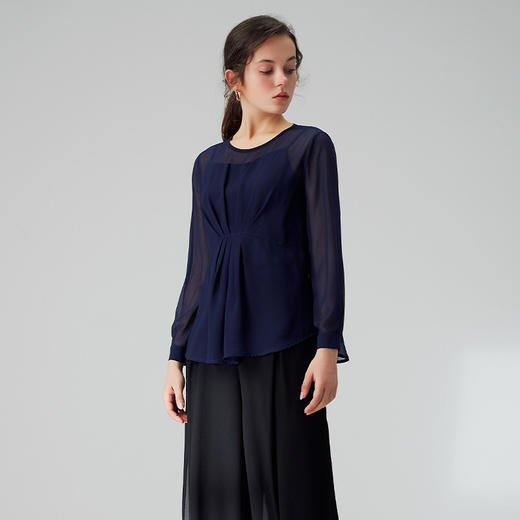 METTE2021年春夏新品女士超薄衬衫时尚两件套内搭吊带抽褶上衣 商品图1