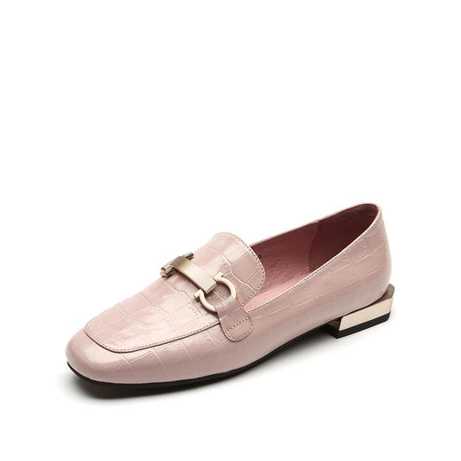 westory女鞋2021夏季新款圆头牛皮面压纹彩色舒适软底低跟乐福鞋女S21AM53451 商品图2