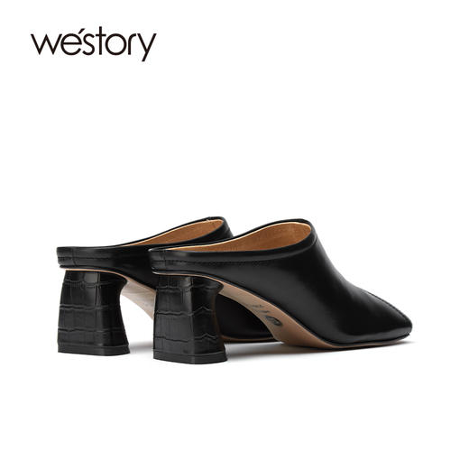 westory女鞋2021夏季新款真皮尖头高跟一字拖包头凉拖W21AH53421 商品图2
