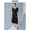 VIMAGE纬漫纪夏季新款显瘦优雅V领纯色高腰显瘦连衣裙女V1507112 商品缩略图2