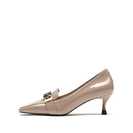 westory女鞋2021夏季新款方头金属链条饰扣中低跟职场通勤百搭单鞋女S21AE53431 商品图3