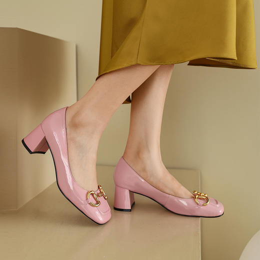 westory女鞋2021夏季新款方头经典马衔扣粗跟中跟ins风玛丽珍单鞋女S21AE53561 商品图1