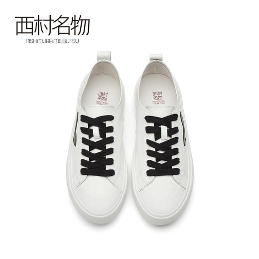 西村名物2021春季新款经典多色牛皮LOGO字母拼接复古小白鞋T21AM13661 商品图2