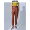 VIMAGE纬漫纪高腰显瘦九分皮裤休闲裤裤子V1505101 商品缩略图0