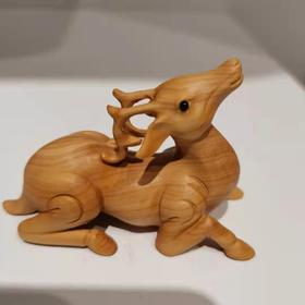 瑞鹿°本色黄杨木摆件