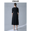 VIMAGE纬漫纪夏季新款显瘦优雅V领纯色高腰显瘦连衣裙女V1507112 商品缩略图3