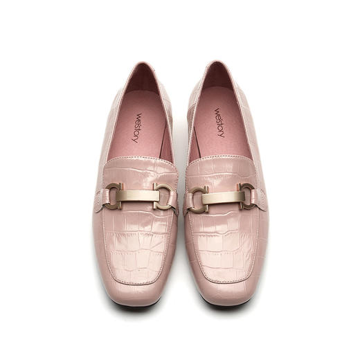 westory女鞋2021夏季新款圆头牛皮面压纹彩色舒适软底低跟乐福鞋女S21AM53451 商品图5