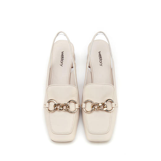 westory女鞋2021夏季新款妈妈鞋方头金属扣通勤舒适中低跟包头凉鞋女S21AH53161 商品图5