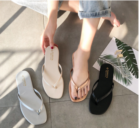 【2021新款~夏季方头时尚人字拖鞋女士、拍一发二！】外穿时尚夹板夹脚平底新款沙滩韩版凉拖