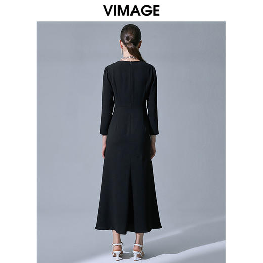 VIMAGE纬漫纪V领设计感小众收腰气质裙子连衣裙V1507111 商品图3
