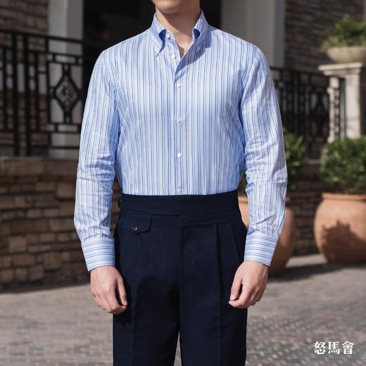 Flamenco 140支双股埃及棉蓝色条纹意式工艺衬衫 商品图0