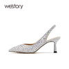 westory女鞋2021夏季新款漆皮尖头高跟鞋细跟后空凉鞋S21AH53471 商品缩略图1