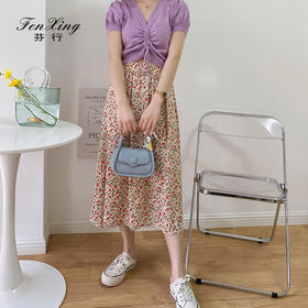 【芬行】2021夏季新款韩国丝花朵裙