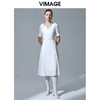 VIMAGE纬漫纪V领雪纺收腰长裙高腰中长款连衣裙V1507164 商品缩略图0