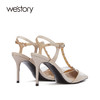 westory女鞋2021夏季新款真皮尖头高跟细跟一字带凉鞋W21AH53571 商品缩略图2