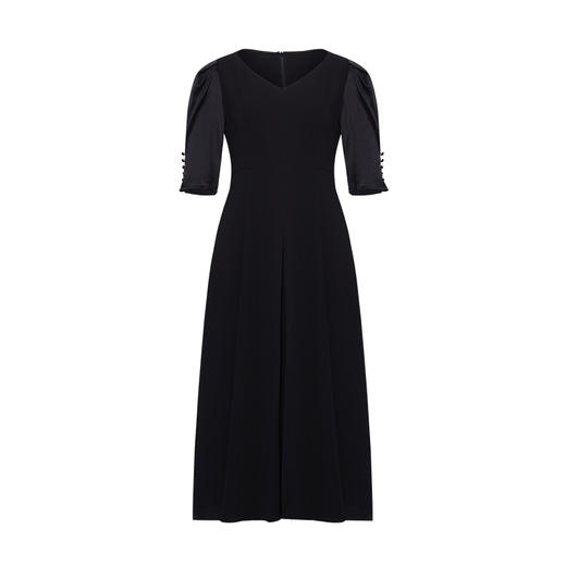 VIMAGE纬漫纪夏季新款显瘦优雅V领纯色高腰显瘦连衣裙女V1507112 商品图4