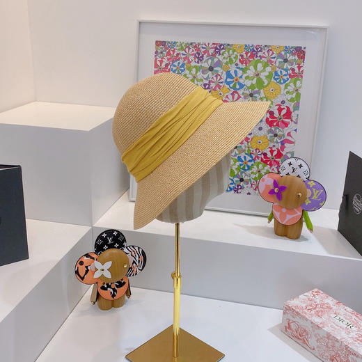 Ch@nel小香夏季新款细辫平顶礼帽-黄色 商品图2