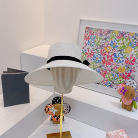 D!or春夏款PP草布遮阳帽太阳帽-白色