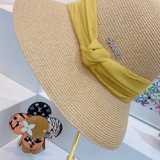 Ch@nel小香夏季新款细辫平顶礼帽-黄色 商品图1