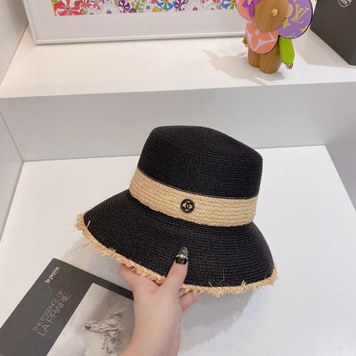 chanel小香春夏新款复古度假风拼接小盆帽礼帽-黑色 商品图4