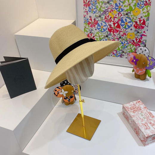 D!or春夏款PP草布遮阳帽太阳帽-杏色 商品图1