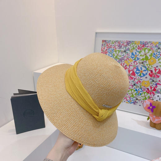 Ch@nel小香夏季新款细辫平顶礼帽-黄色 商品图5