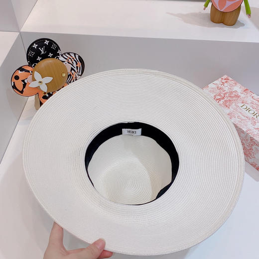 D!or春夏款PP草布遮阳帽太阳帽-白色 商品图7