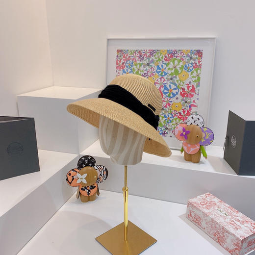 Ch@nel小香夏季新款细辫平顶礼帽-黑色 商品图1